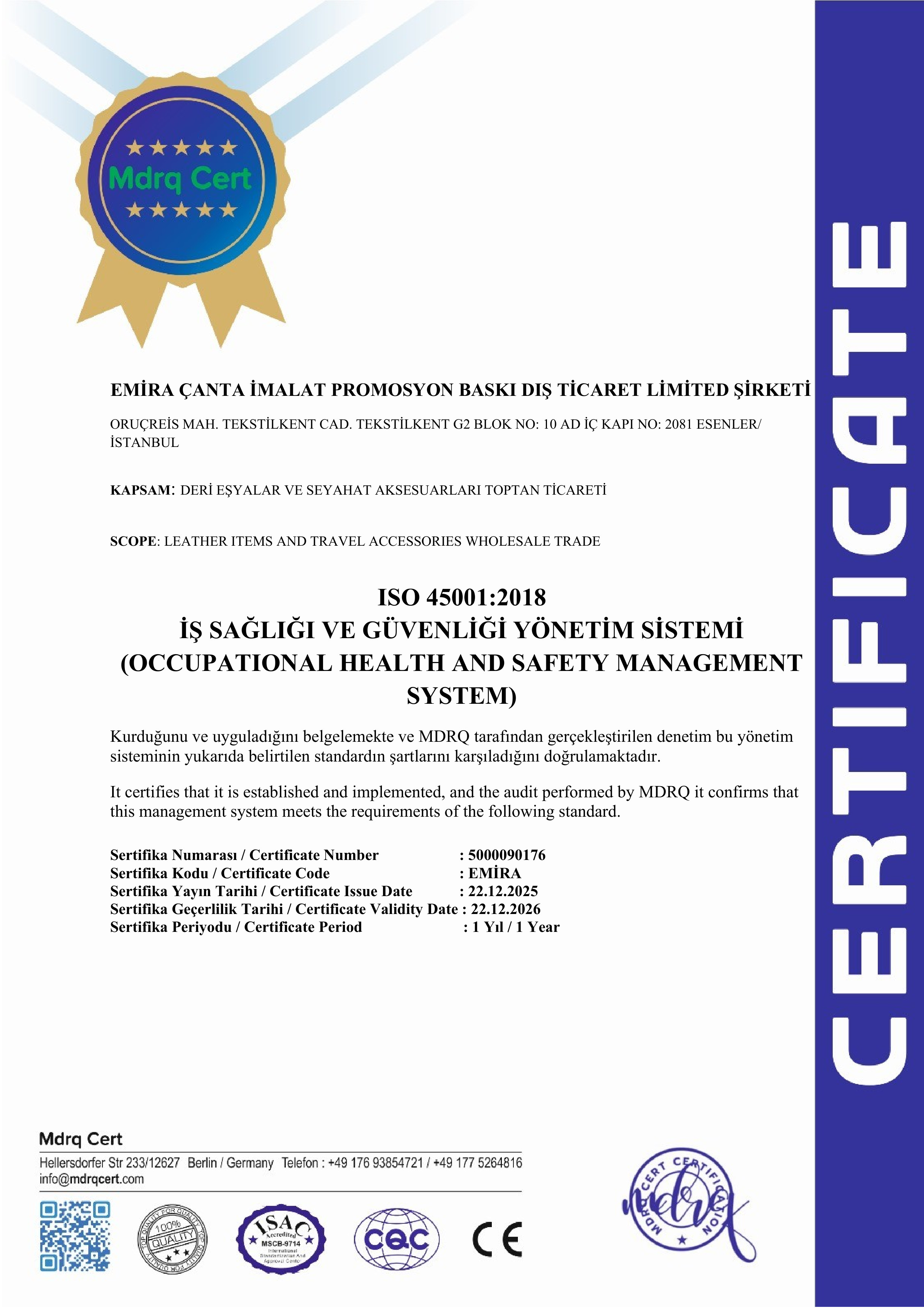 EMİRA ÇANTA ISO 26001